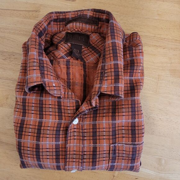 Born Men Large Shirt Vibrant Plaid Button Front Short Sleeve Shirt Casual‎ - Picture 9 of 10